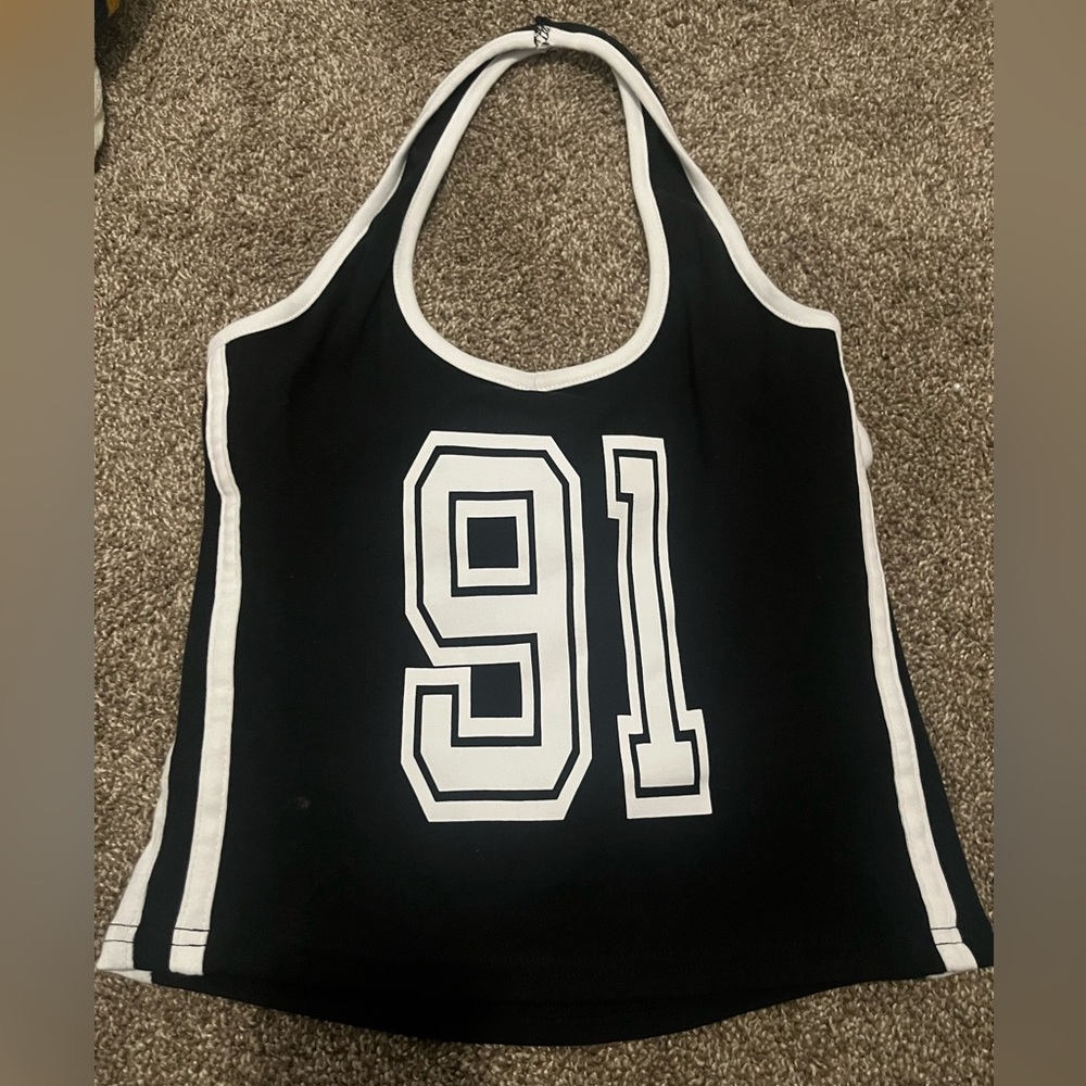 Black and White Halter Top with 91 Print